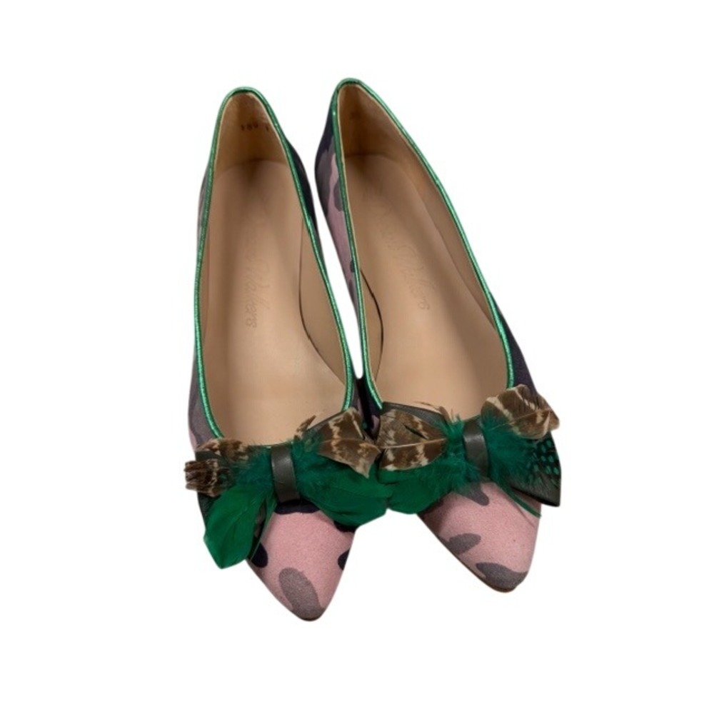 Dream Walkers Pink Camo Pointed Toe Flats with Feather‎ Bow Size 36